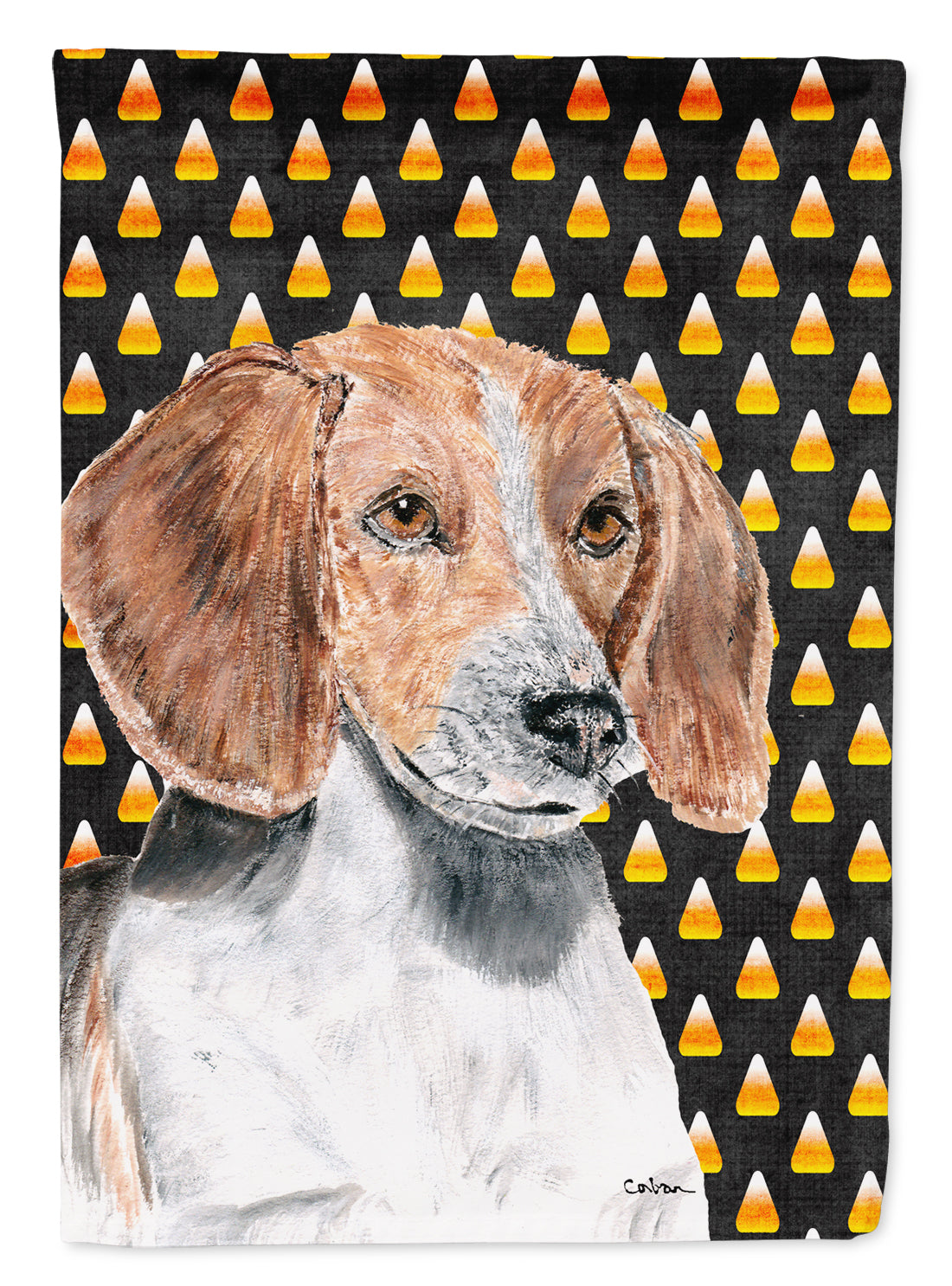 English Foxhound Candy Corn Halloween Garden Flag Mailbox Decorative Yard Banner Outside Patio Artwork for Flower Beds, Garden Size, Multicolor