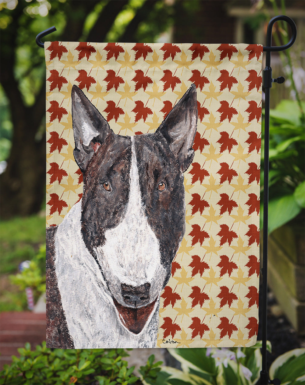 Bull Terrier Fall Leaves Garden Flag Mailbox Decorative Yard Banner Outside Patio Artwork for Flower Beds, Garden Size, Multicolor