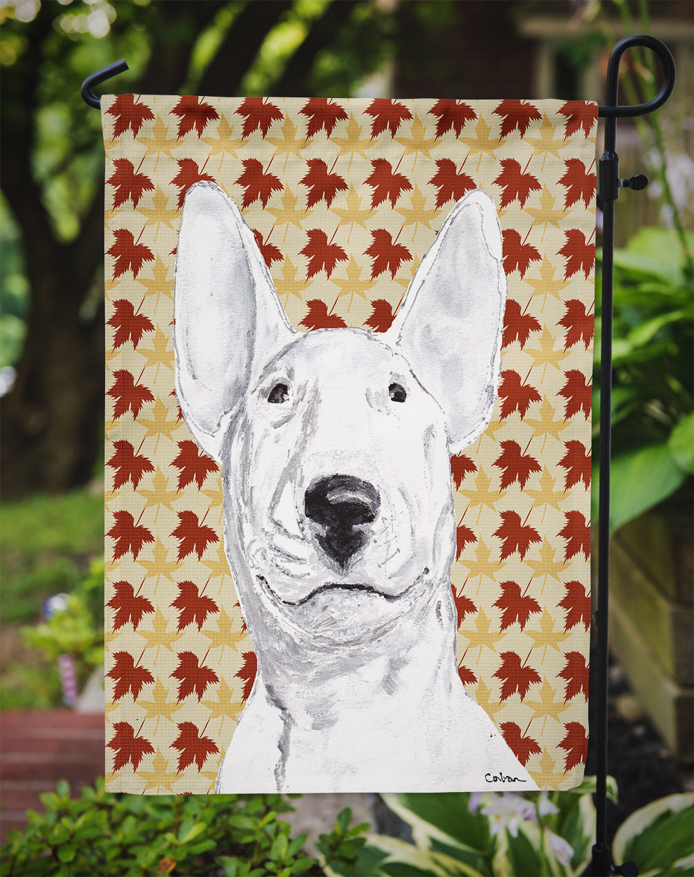 Bull Terrier Fall Leaves Garden Flag Mailbox Decorative Yard Banner Outside Patio Artwork for Flower Beds, Garden Size, Multicolor