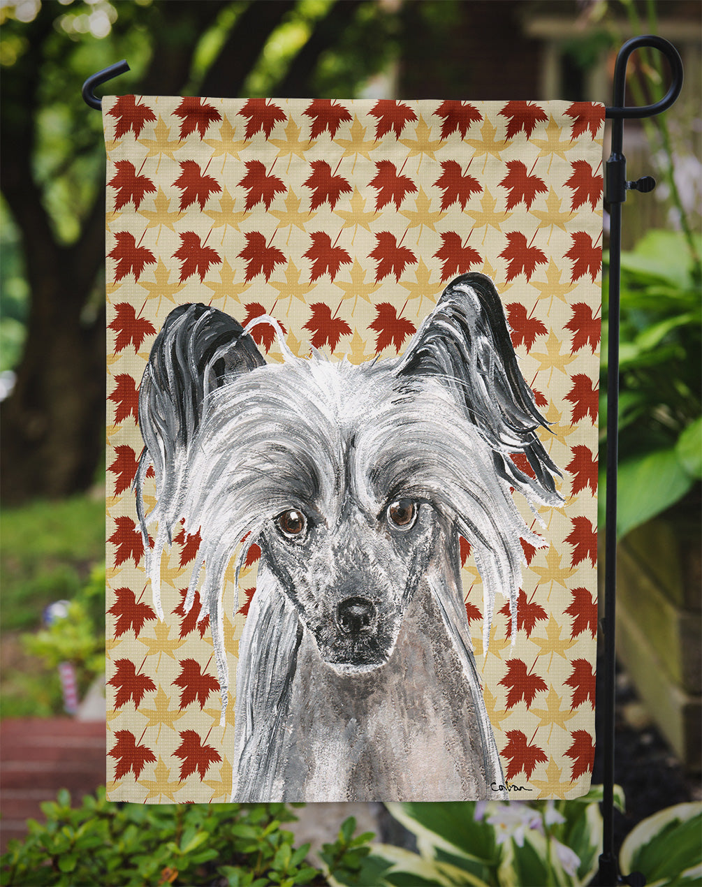 Chinese Crested Fall Leaves Garden Flag Mailbox Decorative Yard Banner Outside Patio Artwork for Flower Beds, Garden Size, Multicolor