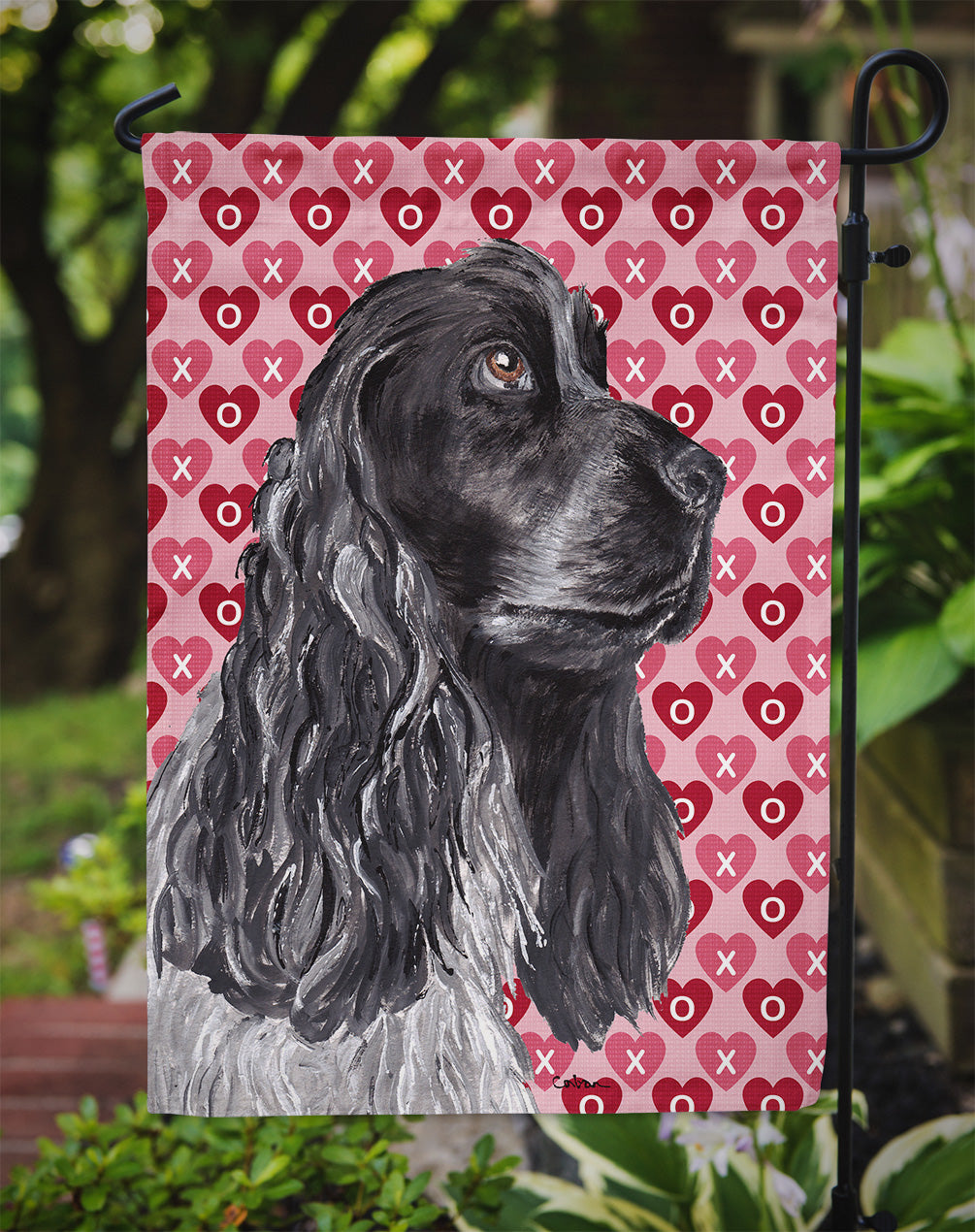 Black Cocker Spaniel Hearts and Love Garden Flag Mailbox Decorative Yard Banner Outside Patio Artwork for Flower Beds, Garden Size, Multicolor