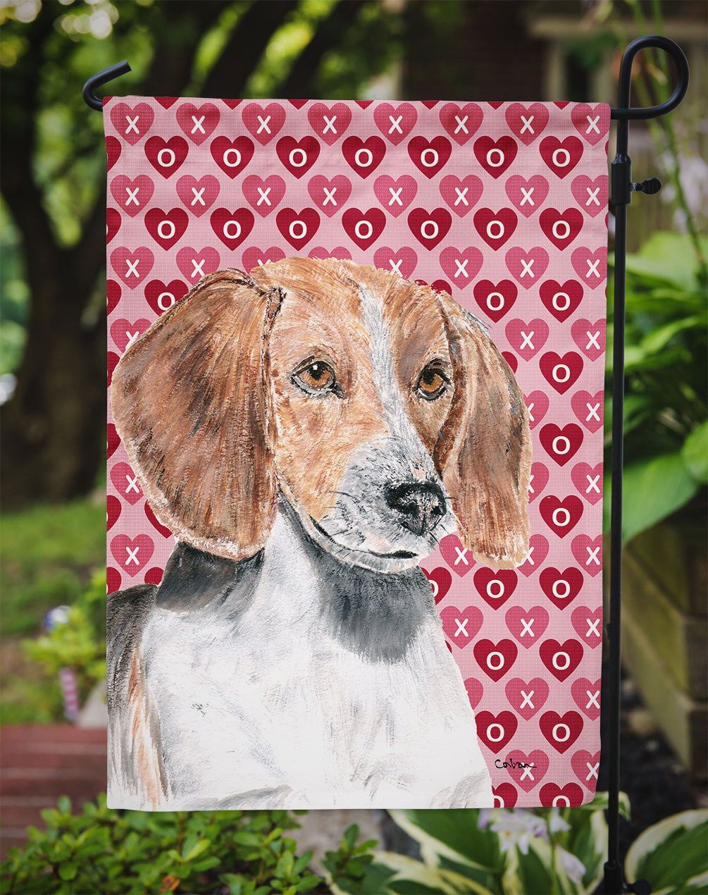 English Foxhound Hearts and Love Garden Flag Mailbox Decorative Yard Banner Outside Patio Artwork for Flower Beds, Garden Size, Multicolor