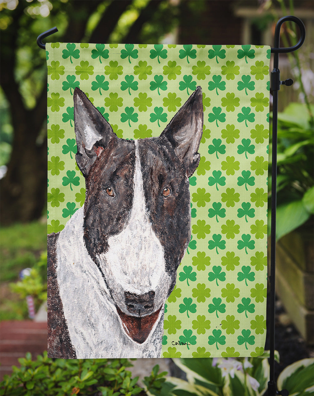 Bull Terrier Lucky Shamrock St. Patrick's Day Garden Flag Mailbox Decorative Yard Banner Outside Patio Artwork for Flower Beds, Garden Size, Multicolor