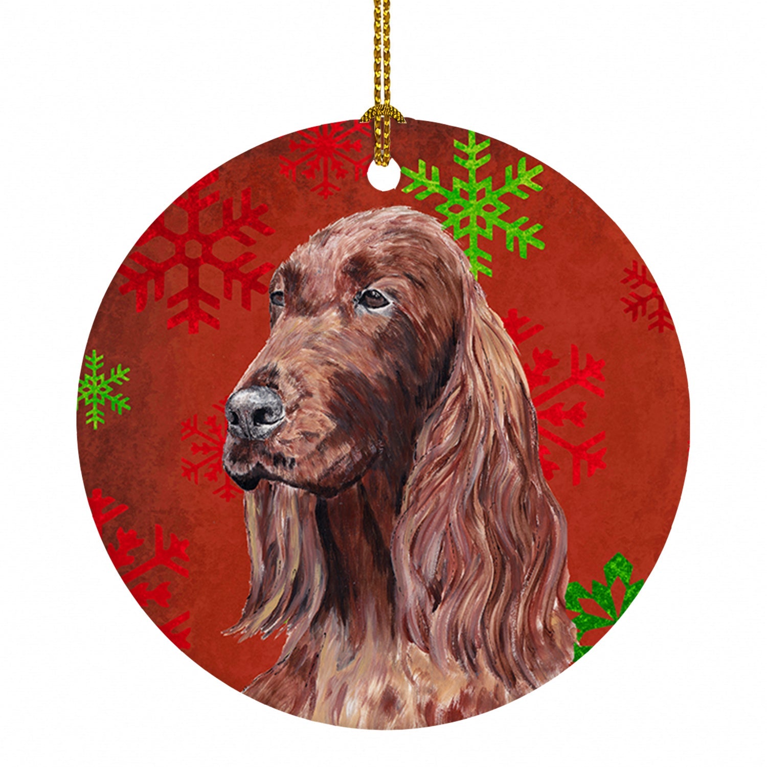 Irish Setter Red Snowflakes Holiday Ceramic Ornament Christmas Tree Hanging Decorations for Home Christmas Holiday, Party, Gift, 3 in, Multicolor