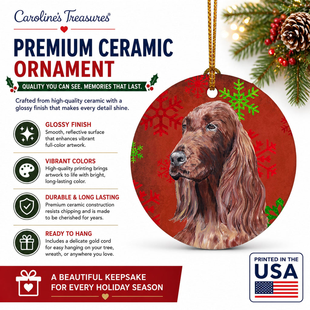 Irish Setter Red Snowflakes Holiday Ceramic Ornament Christmas Tree Hanging Decorations for Home Christmas Holiday, Party, Gift, 3 in, Multicolor