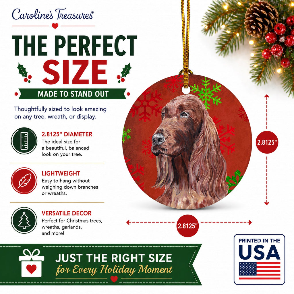 Irish Setter Red Snowflakes Holiday Ceramic Ornament Christmas Tree Hanging Decorations for Home Christmas Holiday, Party, Gift, 3 in, Multicolor