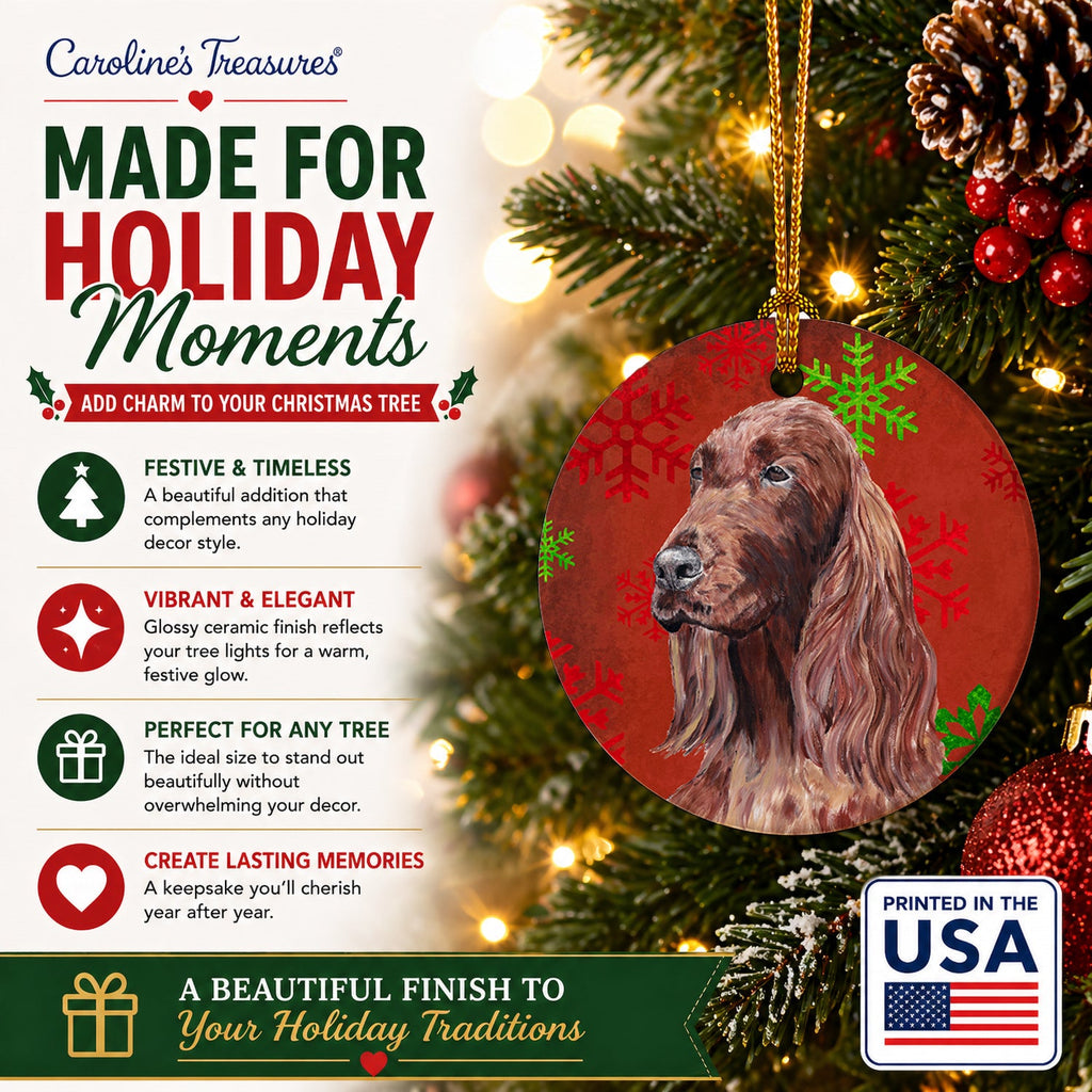 Irish Setter Red Snowflakes Holiday Ceramic Ornament Christmas Tree Hanging Decorations for Home Christmas Holiday, Party, Gift, 3 in, Multicolor