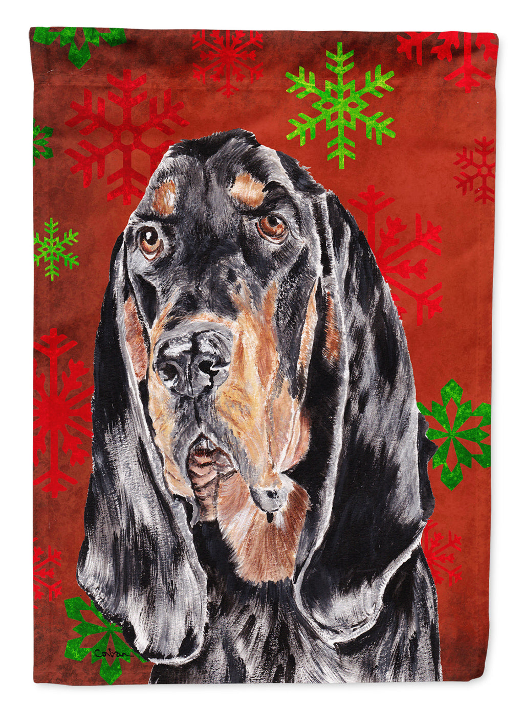 Black and Tan Coonhound Red Snowflakes Holiday Garden Flag Mailbox Decorative Yard Banner Outside Patio Artwork for Flower Beds, Garden Size, Multicolor