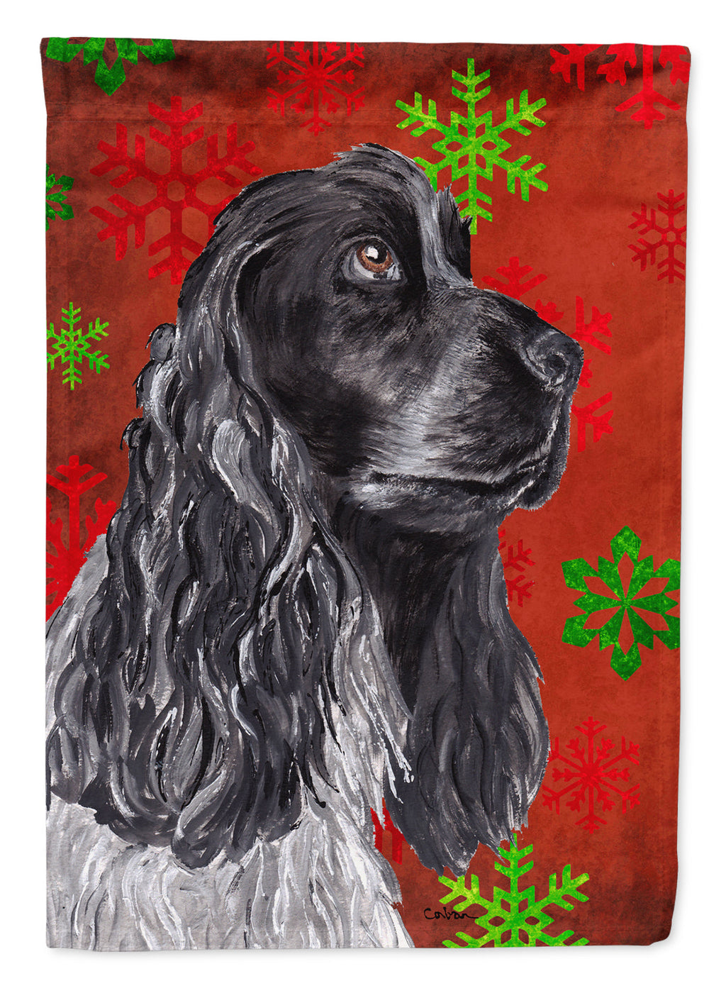 Black Cocker Spaniel Red Snowflakes Holiday Garden Flag Mailbox Decorative Yard Banner Outside Patio Artwork for Flower Beds, Garden Size, Multicolor