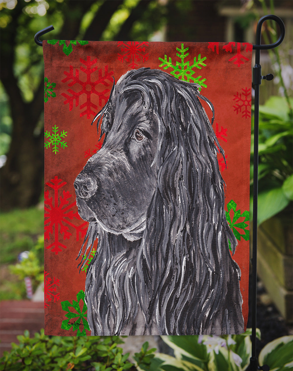 Black Cocker Spaniel Red Snowflakes Holiday Garden Flag Mailbox Decorative Yard Banner Outside Patio Artwork for Flower Beds, Garden Size, Multicolor