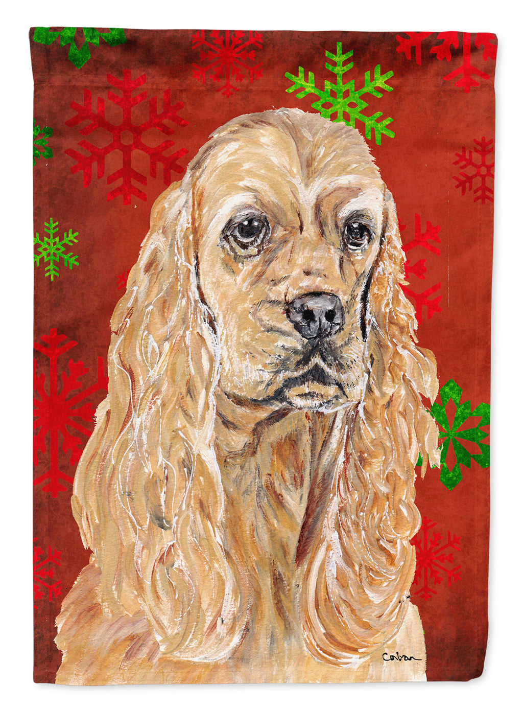 Buff Cocker Spaniel Red Snowflakes Holiday Garden Flag Mailbox Decorative Yard Banner Outside Patio Artwork for Flower Beds, Garden Size, Multicolor