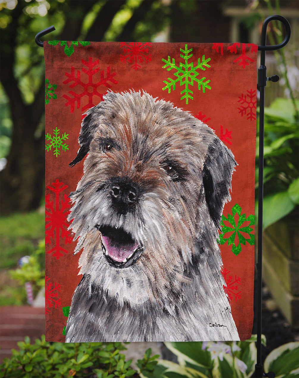 Border Terrier Red Snowflakes Holiday Garden Flag Mailbox Decorative Yard Banner Outside Patio Artwork for Flower Beds, Garden Size, Multicolor
