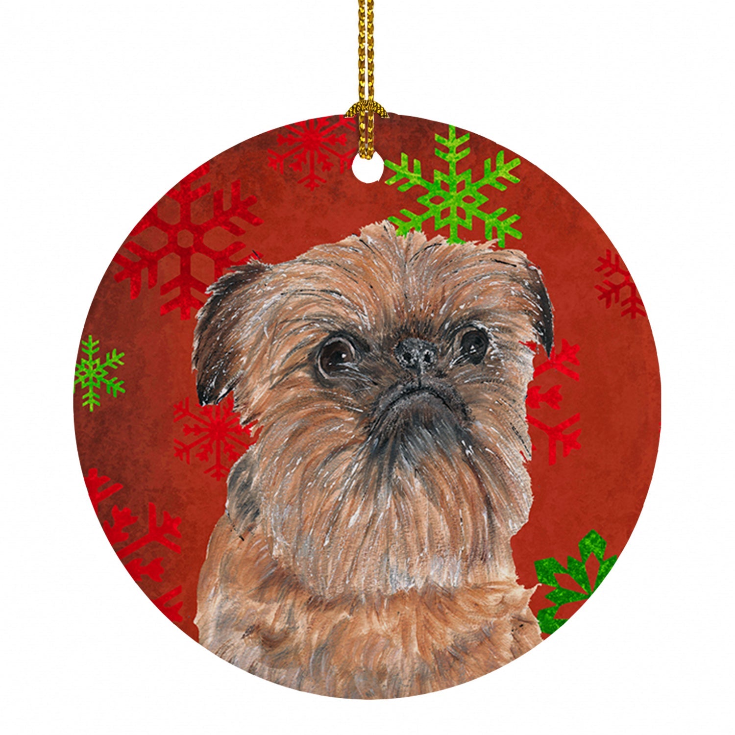 Brussels Griffon Red Snowflakes Holiday Ceramic Ornament Christmas Tree Hanging Decorations for Home Christmas Holiday, Party, Gift, 3 in, Multicolor