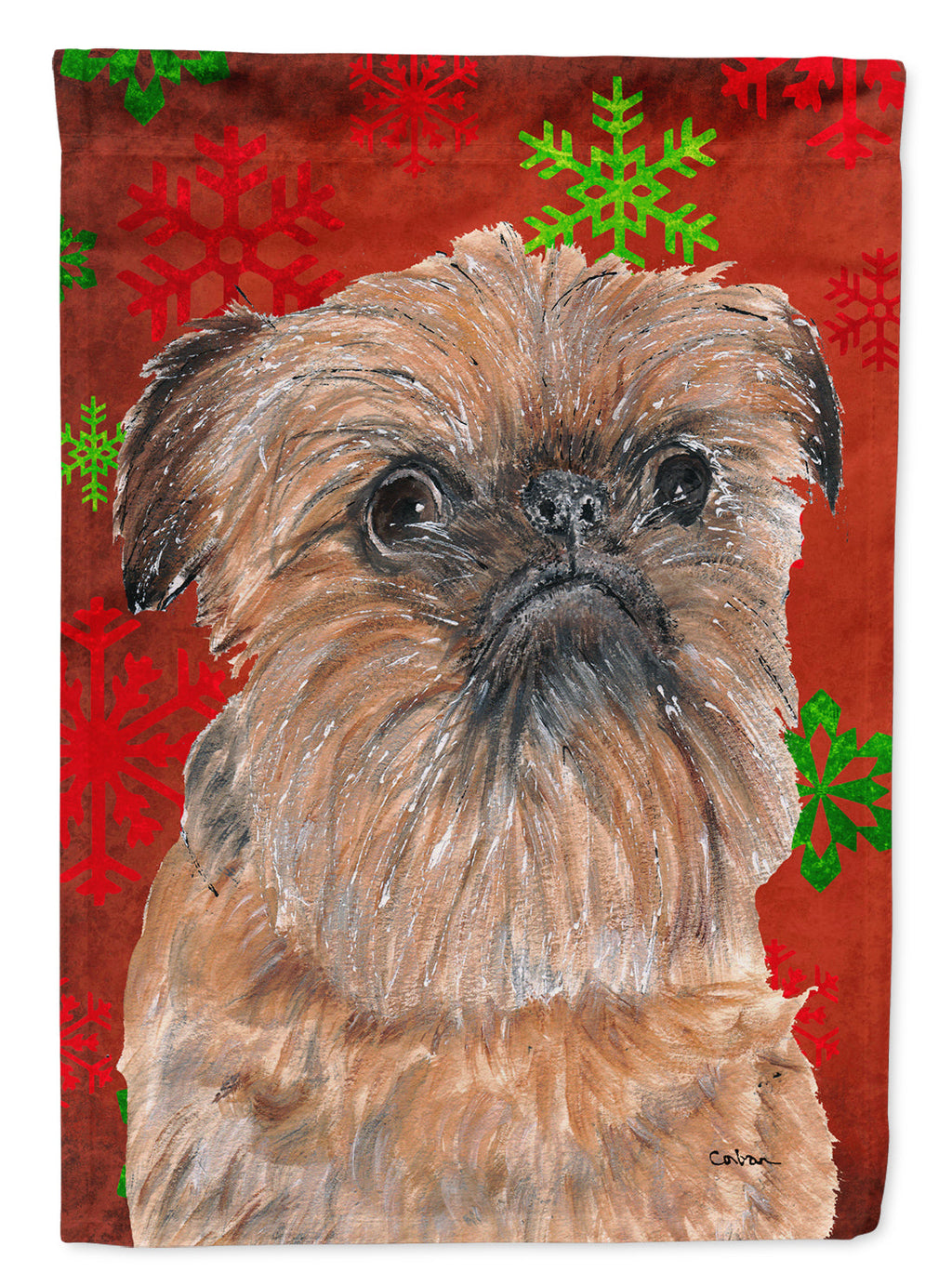 Brussels Griffon Red Snowflakes Holiday Garden Flag Mailbox Decorative Yard Banner Outside Patio Artwork for Flower Beds, Garden Size, Multicolor