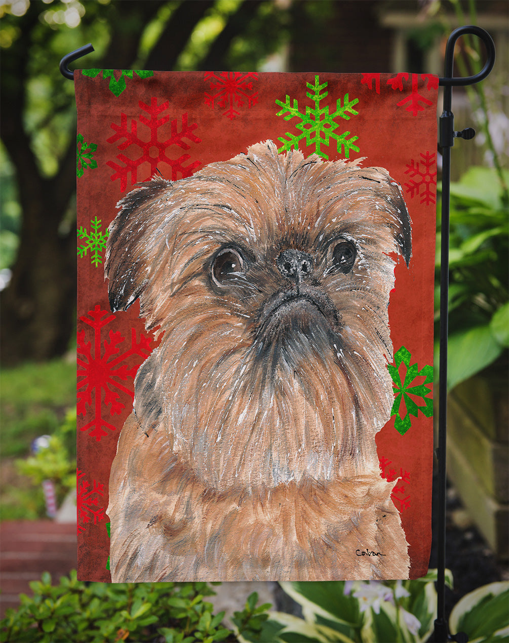 Brussels Griffon Red Snowflakes Holiday Garden Flag Mailbox Decorative Yard Banner Outside Patio Artwork for Flower Beds, Garden Size, Multicolor
