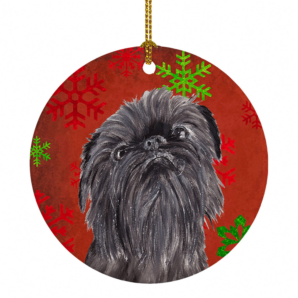 Brussels Griffon Red Snowflakes Holiday Ceramic Ornament Christmas Tree Hanging Decorations for Home Christmas Holiday, Party, Gift, 3 in, Multicolor