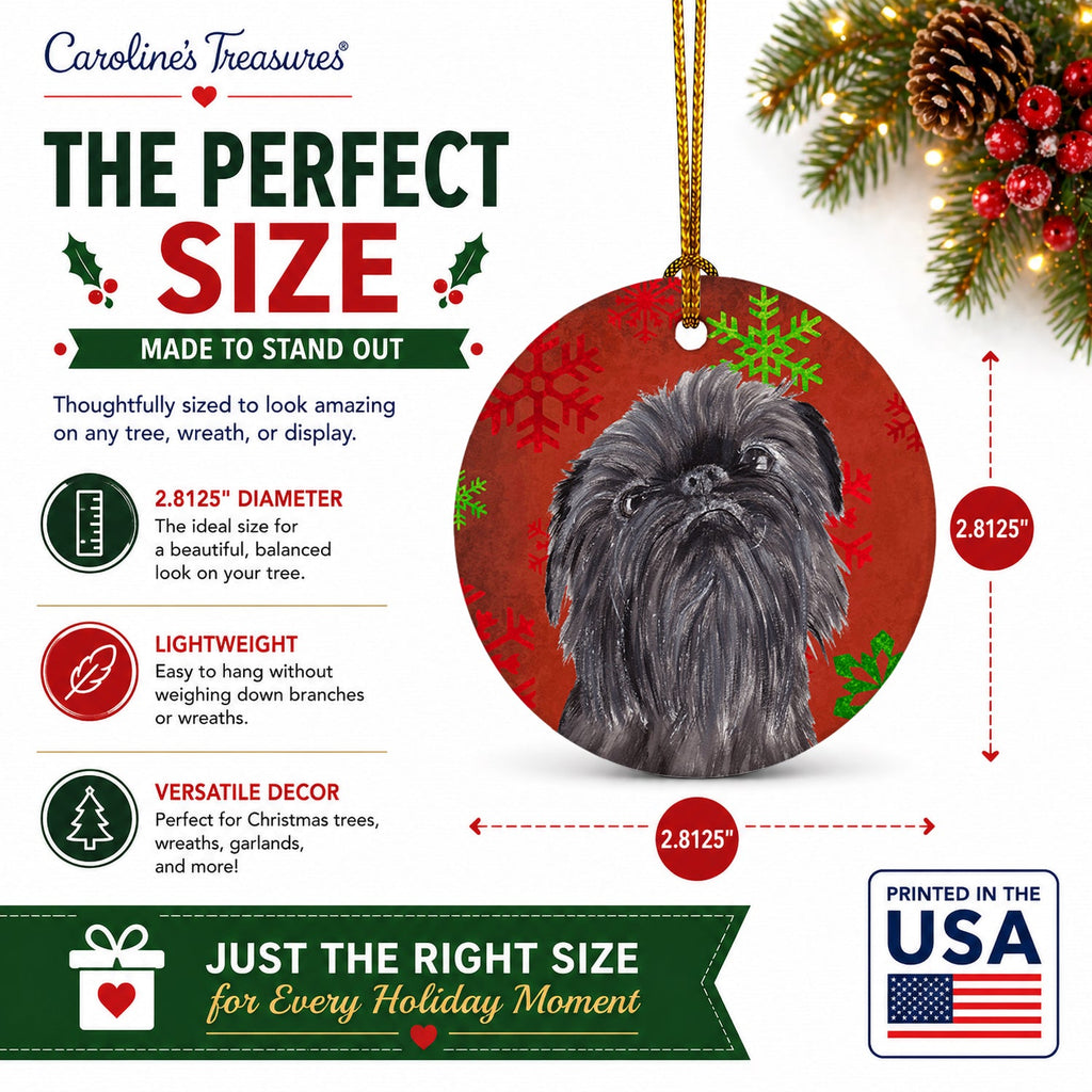 Brussels Griffon Red Snowflakes Holiday Ceramic Ornament Christmas Tree Hanging Decorations for Home Christmas Holiday, Party, Gift, 3 in, Multicolor