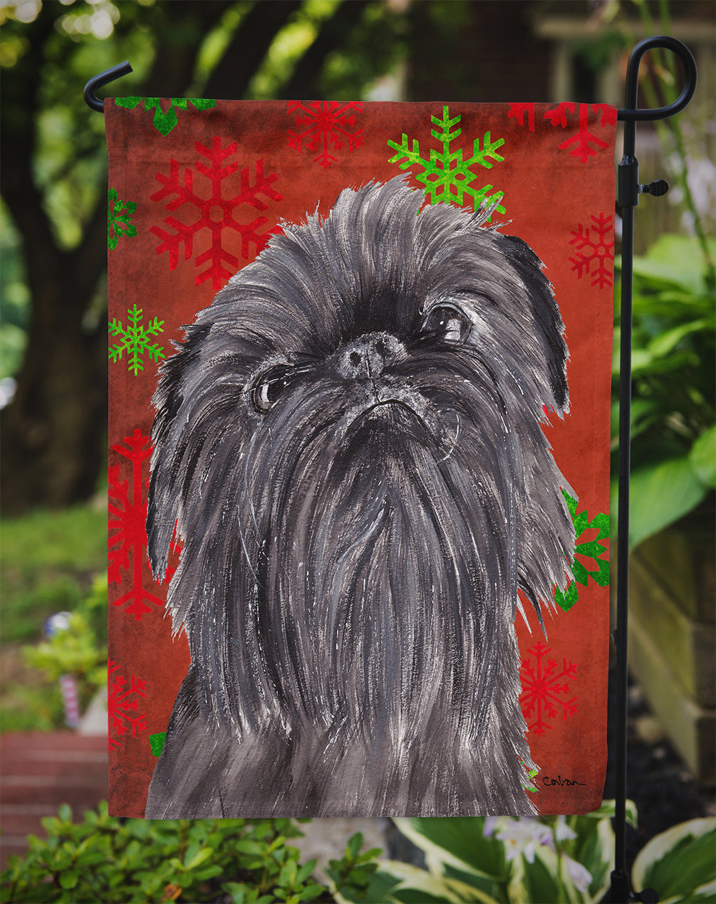 Brussels Griffon Red Snowflakes Holiday Garden Flag Mailbox Decorative Yard Banner Outside Patio Artwork for Flower Beds, Garden Size, Multicolor