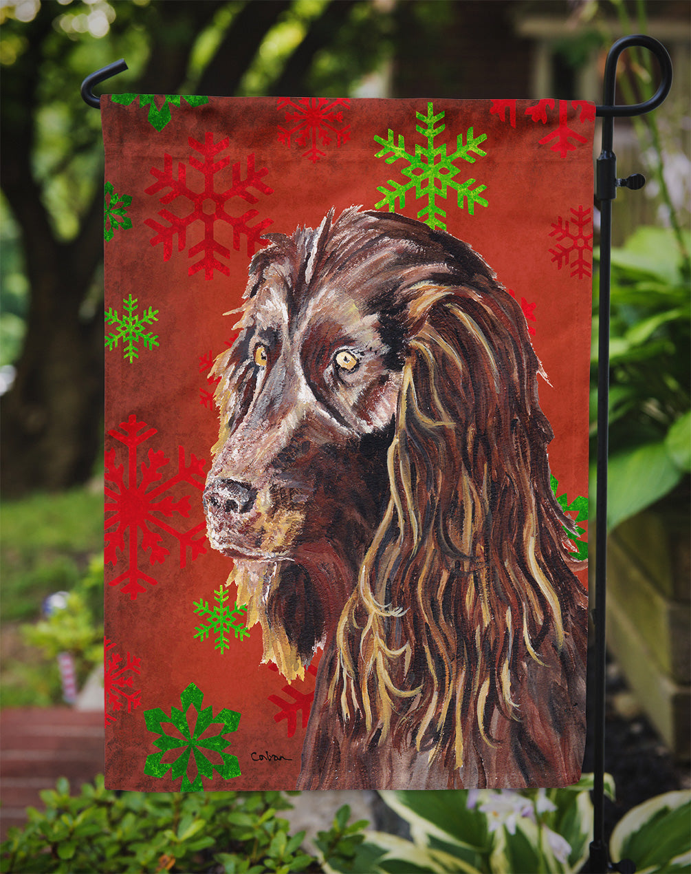 Boykin Spaniel Red Snowflakes Holiday Garden Flag Mailbox Decorative Yard Banner Outside Patio Artwork for Flower Beds, Garden Size, Multicolor