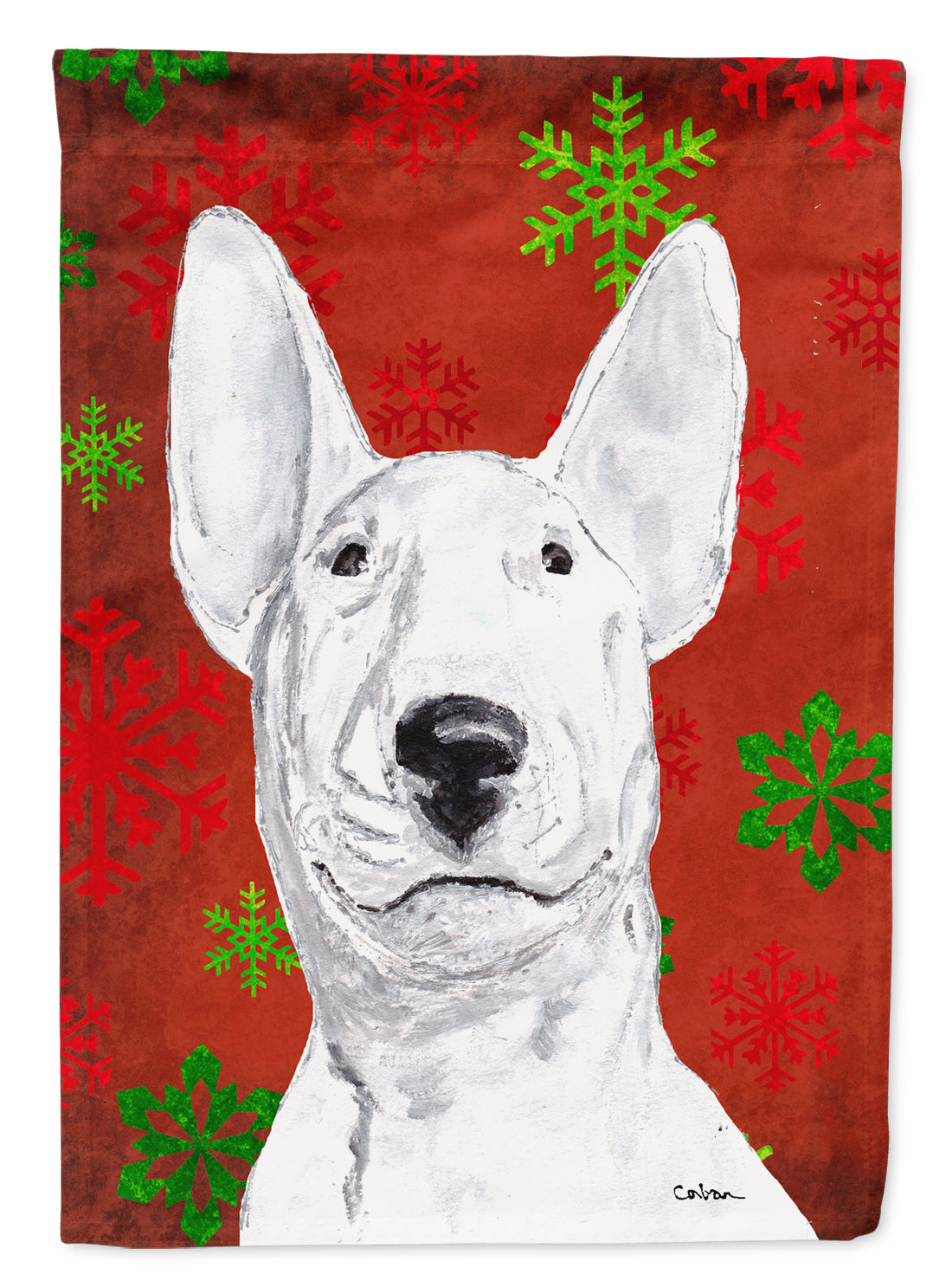 Bull Terrier Red Snowflakes Holiday Garden Flag Mailbox Decorative Yard Banner Outside Patio Artwork for Flower Beds, Garden Size, Multicolor