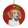 English Foxhound Red Snowflakes Holiday Ceramic Ornament Christmas Tree Hanging Decorations for Home Christmas Holiday, Party, Gift, 3 in, Multicolor