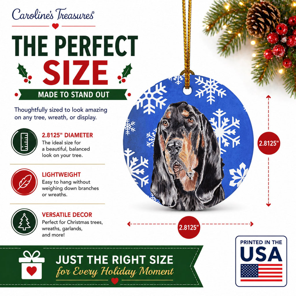 Black and Tan Coonhound Winter Snowflakes Ceramic Ornament Christmas Tree Hanging Decorations for Home Christmas Holiday, Party, Gift, 3 in, Multicolor