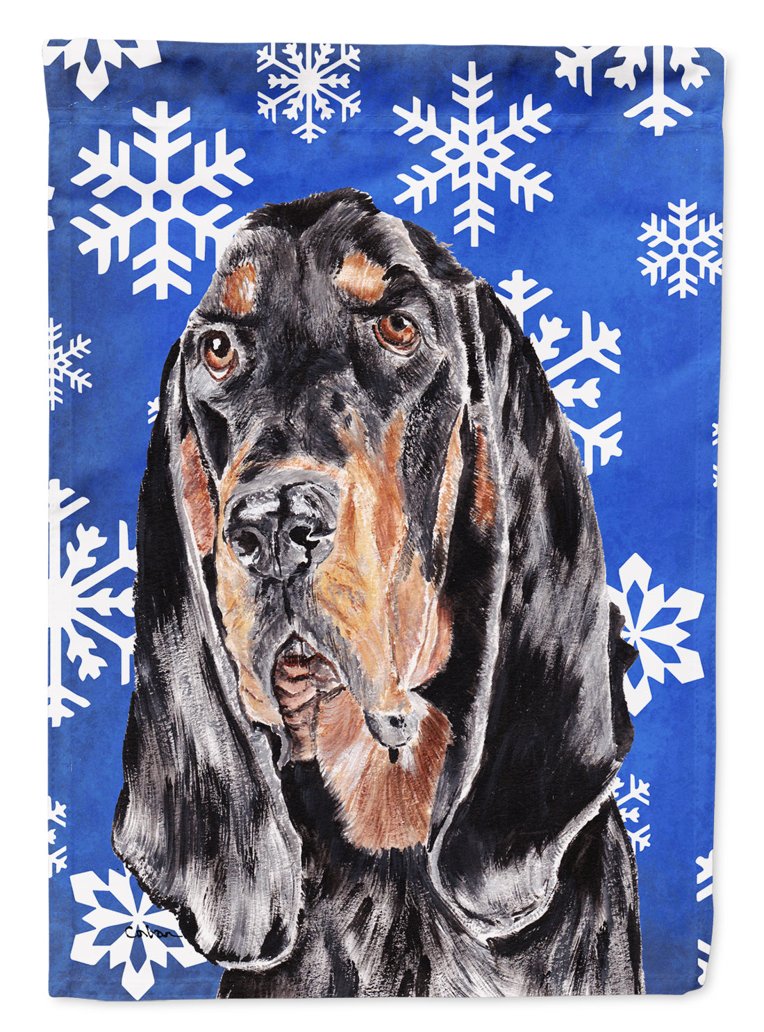 Black and Tan Coonhound Winter Snowflakes Garden Flag Mailbox Decorative Yard Banner Outside Patio Artwork for Flower Beds, Garden Size, Multicolor
