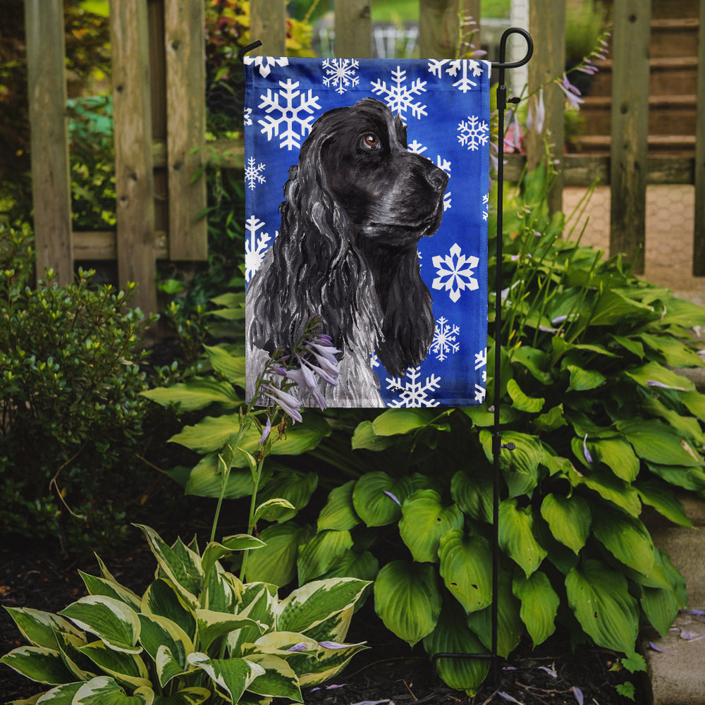 Black Cocker Spaniel Winter Snowflakes Garden Flag Mailbox Decorative Yard Banner Outside Patio Artwork for Flower Beds, Garden Size, Multicolor