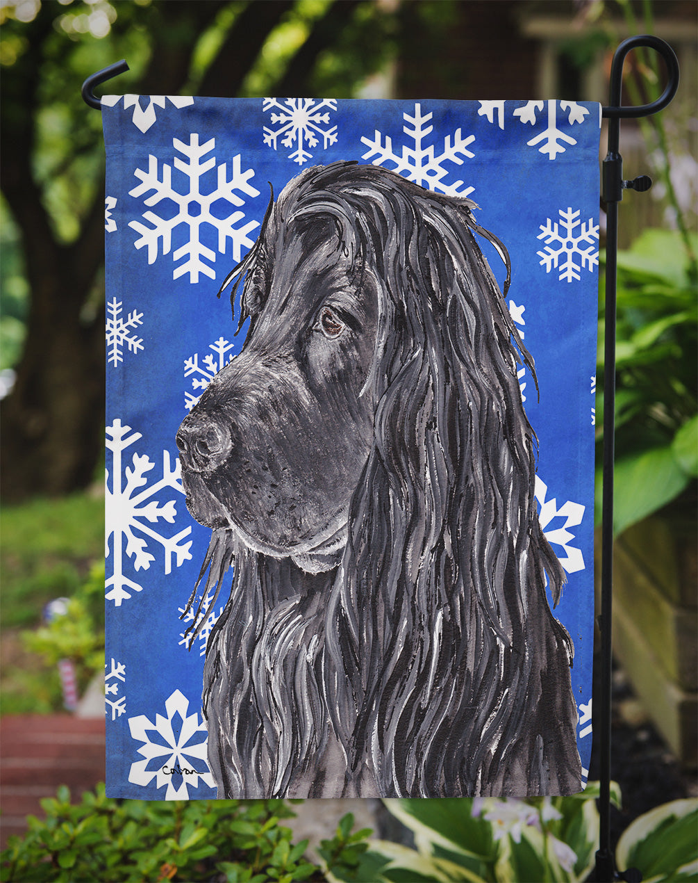 Black Cocker Spaniel Winter Snowflakes Garden Flag Mailbox Decorative Yard Banner Outside Patio Artwork for Flower Beds, Garden Size, Multicolor