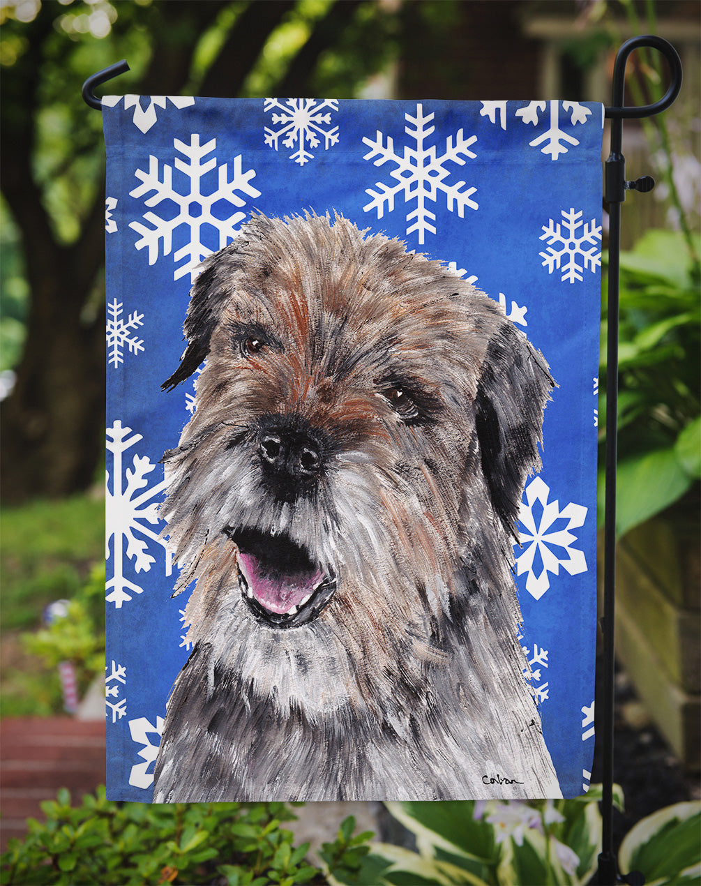 Border Terrier Winter Snowflakes Garden Flag Mailbox Decorative Yard Banner Outside Patio Artwork for Flower Beds, Garden Size, Multicolor