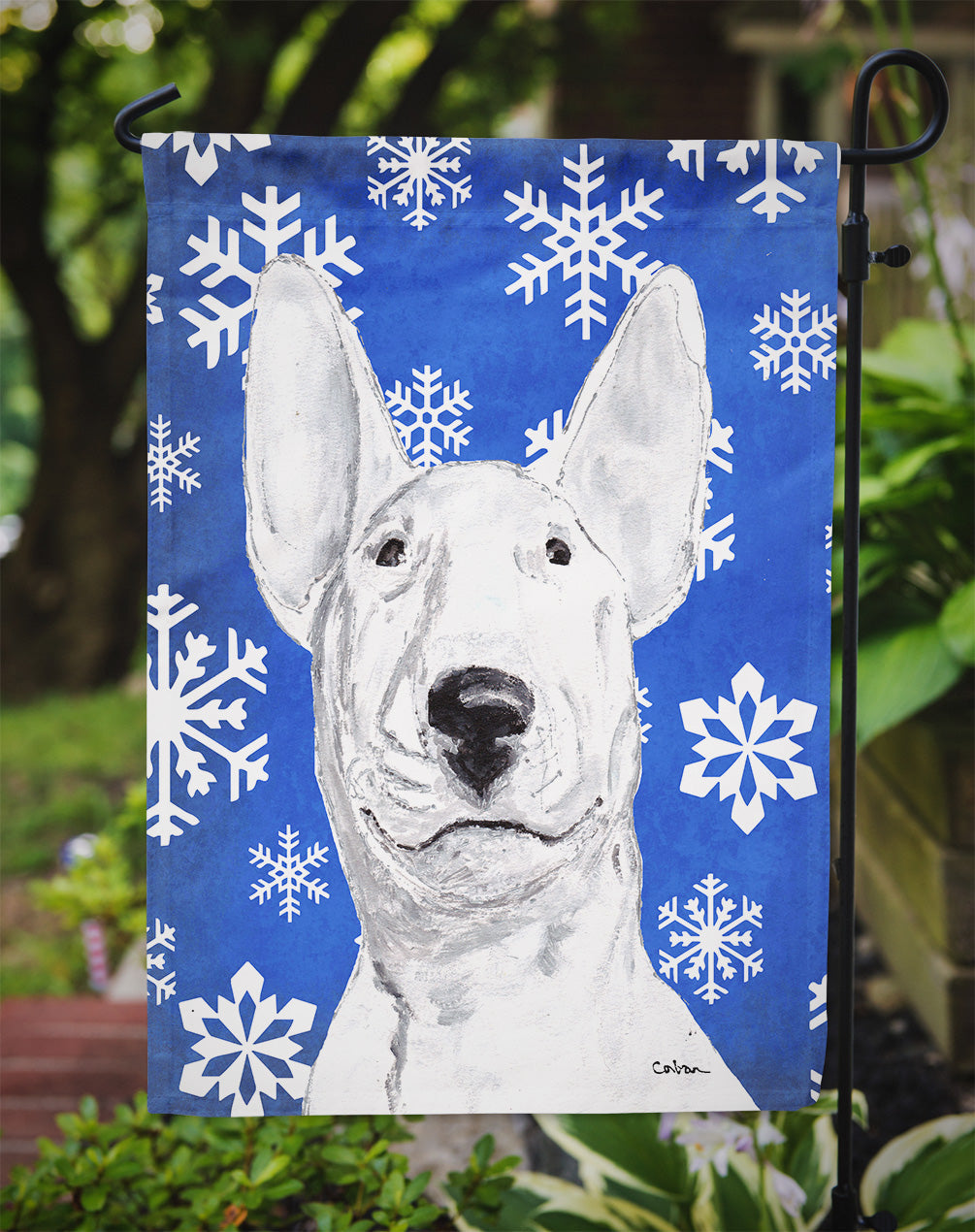 Bull Terrier Winter Snowflakes Garden Flag Mailbox Decorative Yard Banner Outside Patio Artwork for Flower Beds, Garden Size, Multicolor
