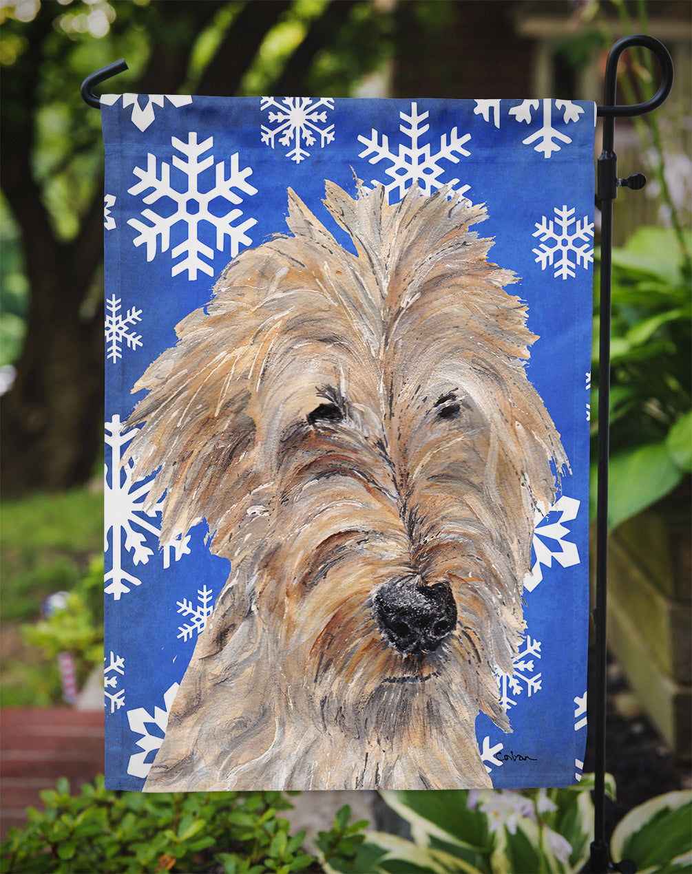 Golden Doodle Winter Snowflakes Garden Flag Mailbox Decorative Yard Banner Outside Patio Artwork for Flower Beds, Garden Size, Multicolor