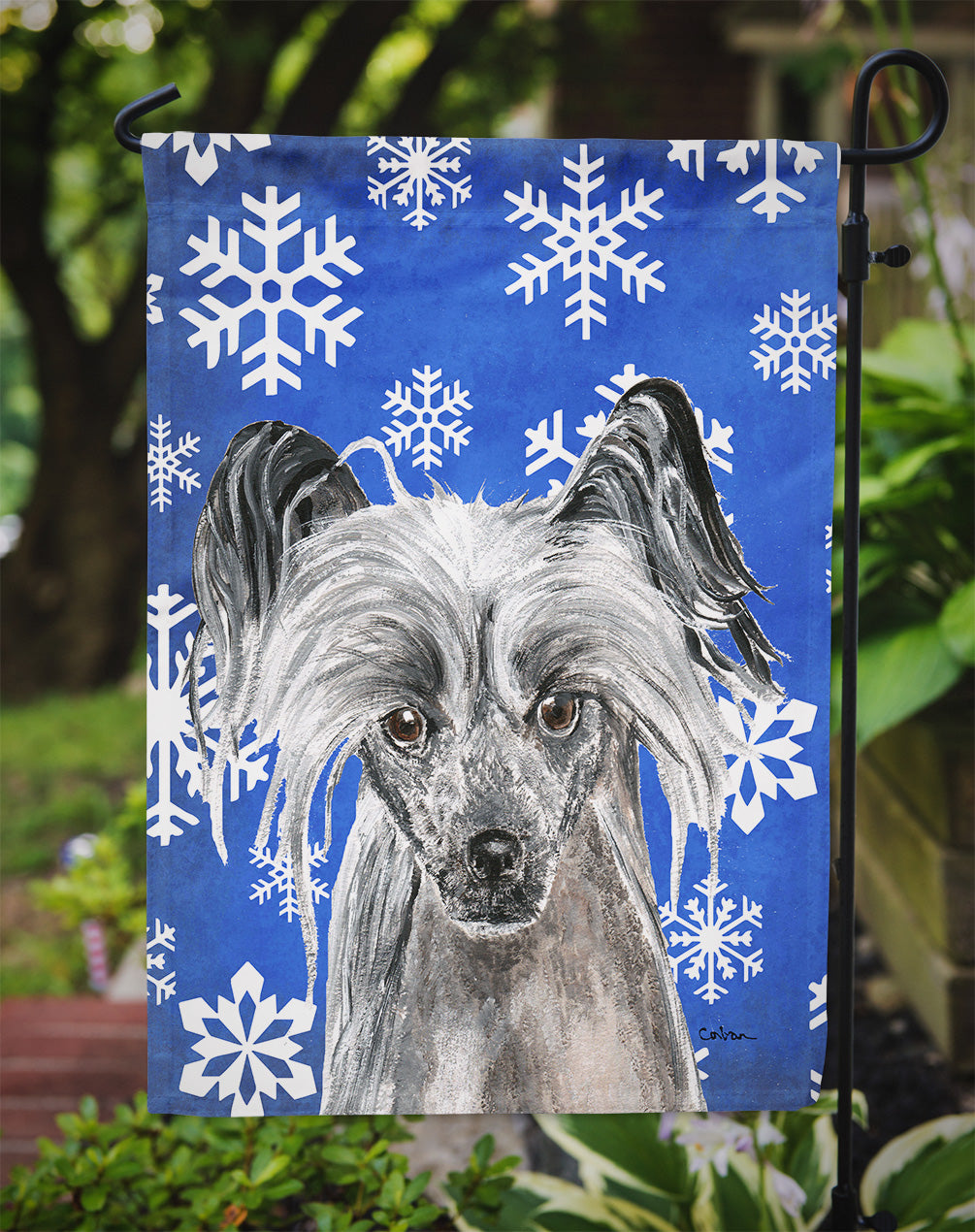 Chinese Crested Winter Snowflakes Garden Flag Mailbox Decorative Yard Banner Outside Patio Artwork for Flower Beds, Garden Size, Multicolor