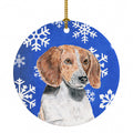 English Foxhound Winter Snowflakes Ceramic Ornament Christmas Tree Hanging Decorations for Home Christmas Holiday, Party, Gift, 3 in, Multicolor