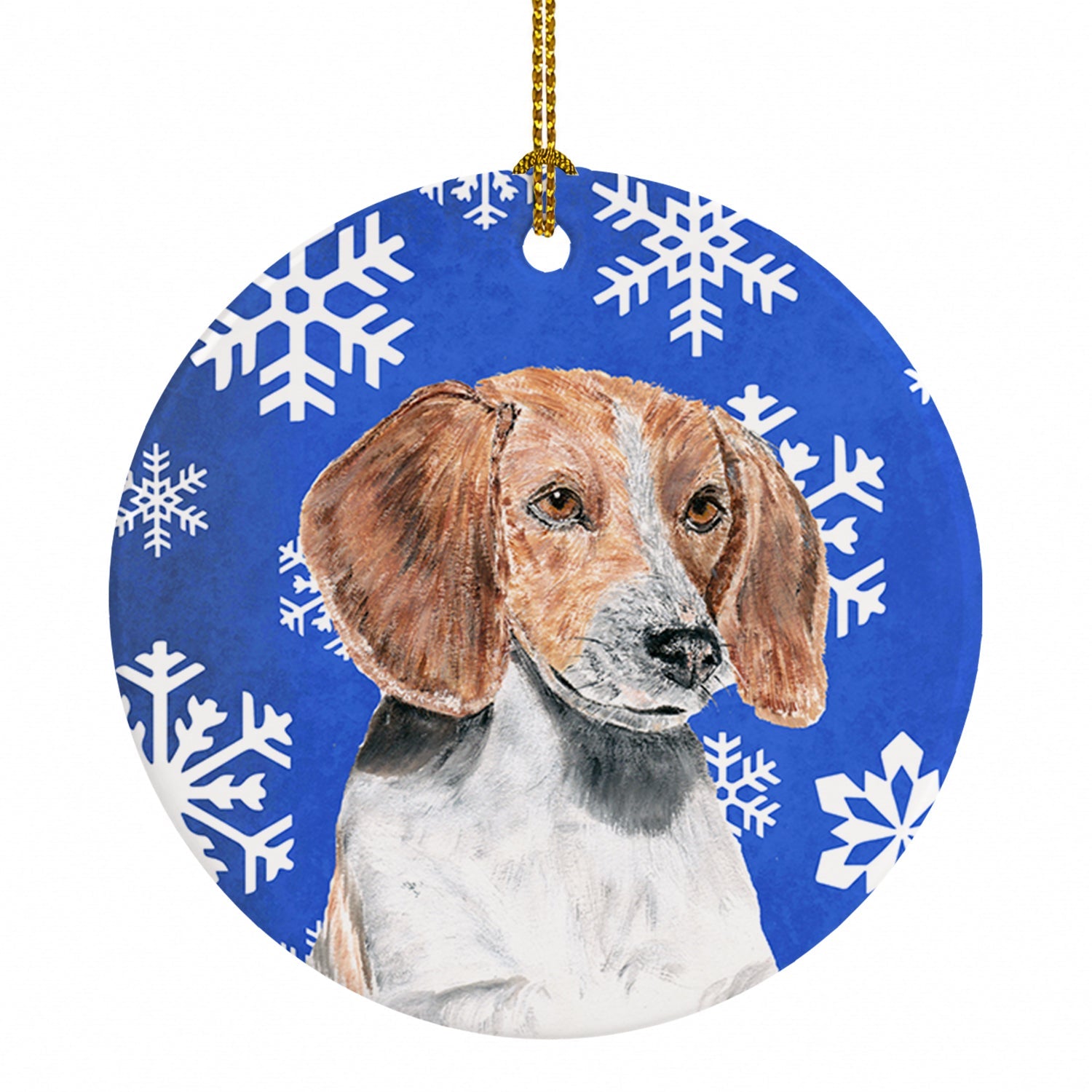 English Foxhound Winter Snowflakes Ceramic Ornament Christmas Tree Hanging Decorations for Home Christmas Holiday, Party, Gift, 3 in, Multicolor