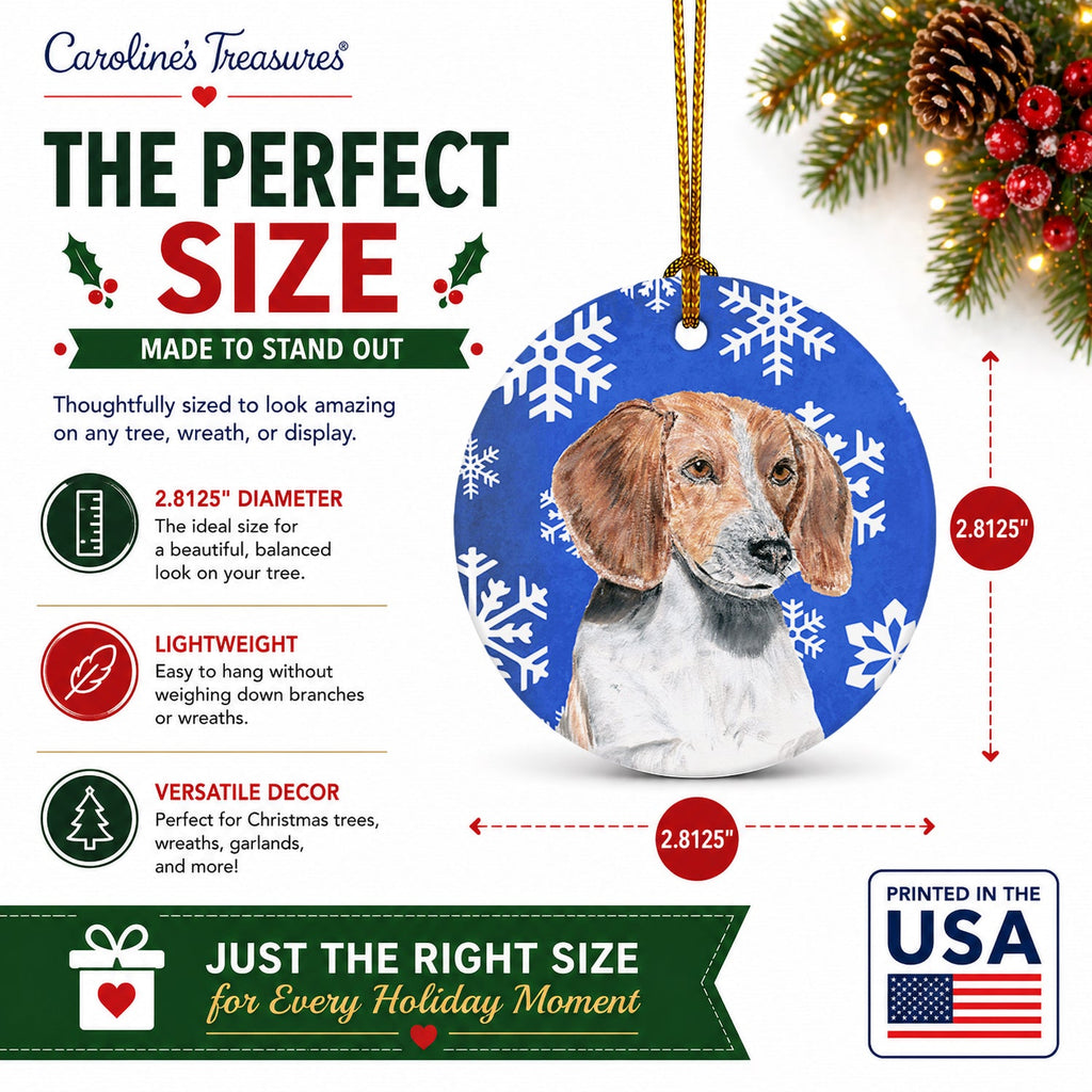 English Foxhound Winter Snowflakes Ceramic Ornament Christmas Tree Hanging Decorations for Home Christmas Holiday, Party, Gift, 3 in, Multicolor