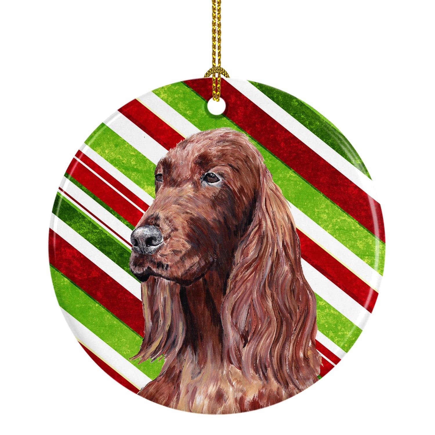 Irish Setter Candy Cane Christmas Ceramic Ornament Christmas Tree Hanging Decorations for Home Christmas Holiday, Party, Gift, 3 in, Multicolor