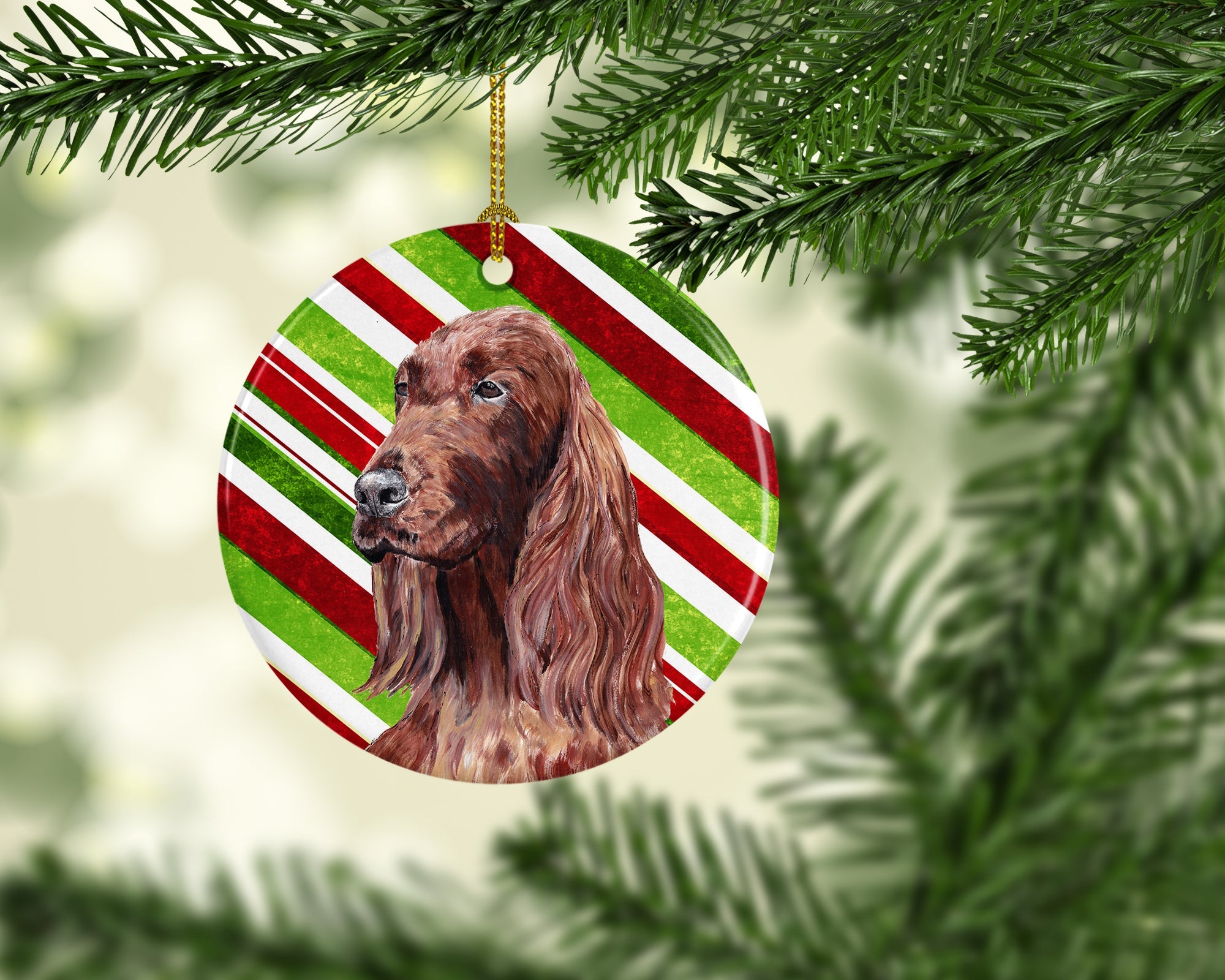 Irish Setter Candy Cane Christmas Ceramic Ornament Christmas Tree Hanging Decorations for Home Christmas Holiday, Party, Gift, 3 in, Multicolor