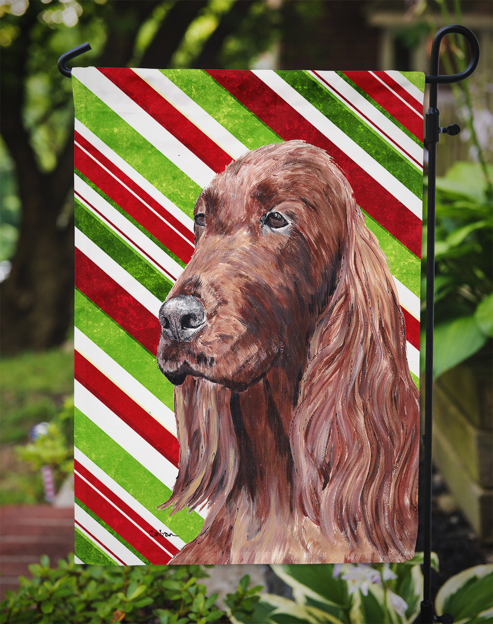 Irish Setter Candy Cane Christmas Garden Flag Mailbox Decorative Yard Banner Outside Patio Artwork for Flower Beds, Garden Size, Multicolor