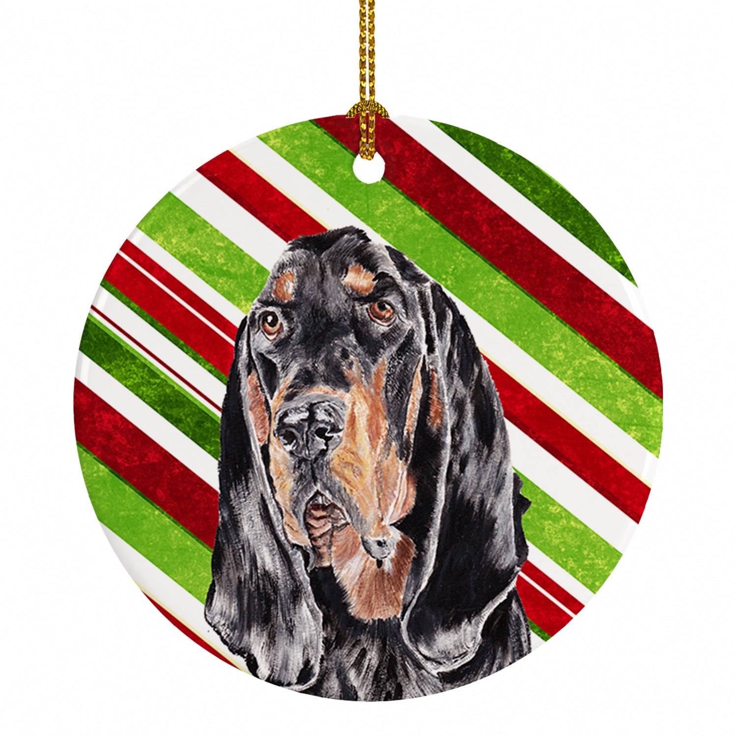 Black and Tan Coonhound Candy Cane Christmas Ceramic Ornament Christmas Tree Hanging Decorations for Home Christmas Holiday, Party, Gift, 3 in, Multicolor