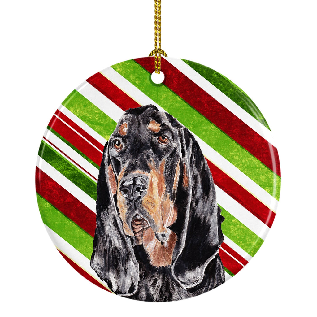 Black and Tan Coonhound Candy Cane Christmas Ceramic Ornament Christmas Tree Hanging Decorations for Home Christmas Holiday, Party, Gift, 3 in, Multicolor