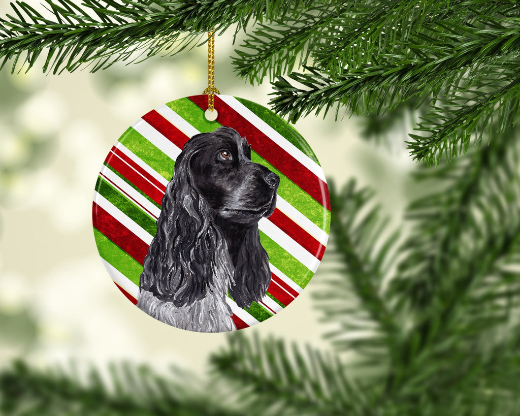 Black Cocker Spaniel Candy Cane Christmas Ceramic Ornament Christmas Tree Hanging Decorations for Home Christmas Holiday, Party, Gift, 3 in, Multicolor