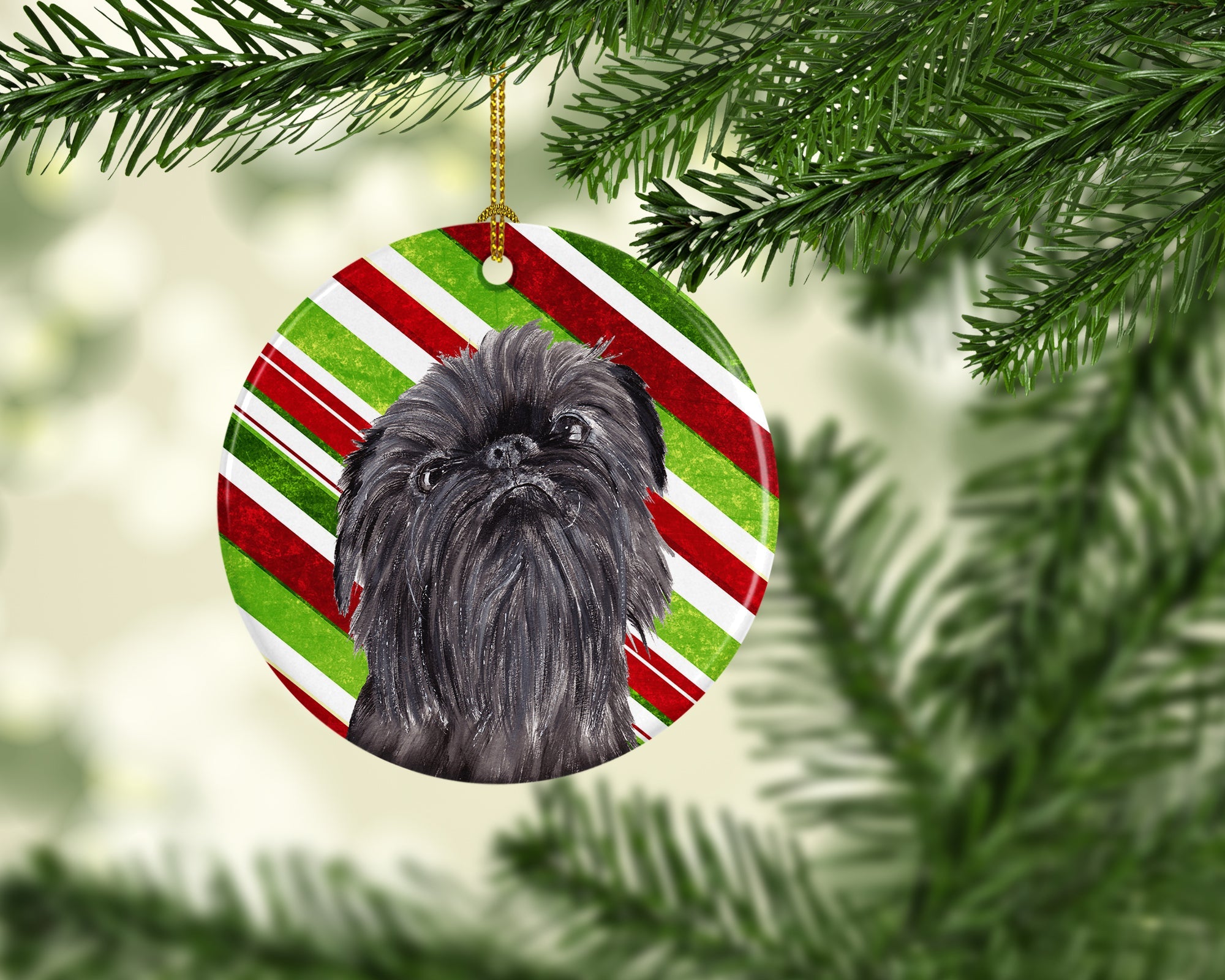 Brussels Griffon Candy Cane Christmas Ceramic Ornament Christmas Tree Hanging Decorations for Home Christmas Holiday, Party, Gift, 3 in, Multicolor