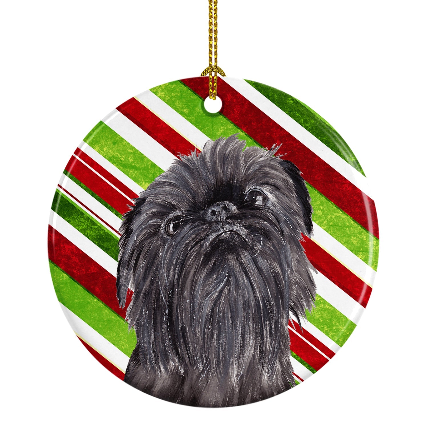 Brussels Griffon Candy Cane Christmas Ceramic Ornament Christmas Tree Hanging Decorations for Home Christmas Holiday, Party, Gift, 3 in, Multicolor