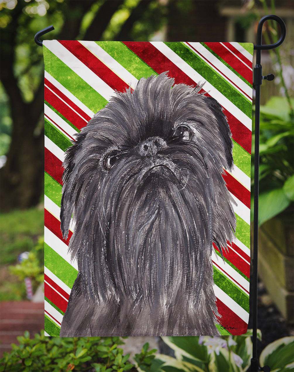 Brussels Griffon Candy Cane Christmas Garden Flag Mailbox Decorative Yard Banner Outside Patio Artwork for Flower Beds, Garden Size, Multicolor