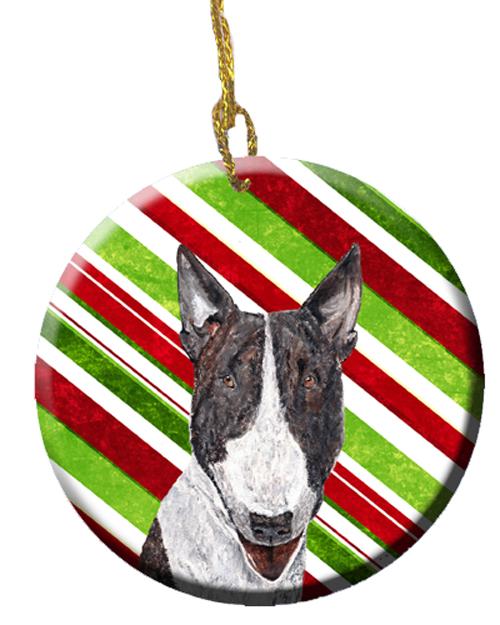 Bull Terrier Candy Cane Christmas Ceramic Ornament Christmas Tree Hanging Decorations for Home Christmas Holiday, Party, Gift, 3 in, Multicolor