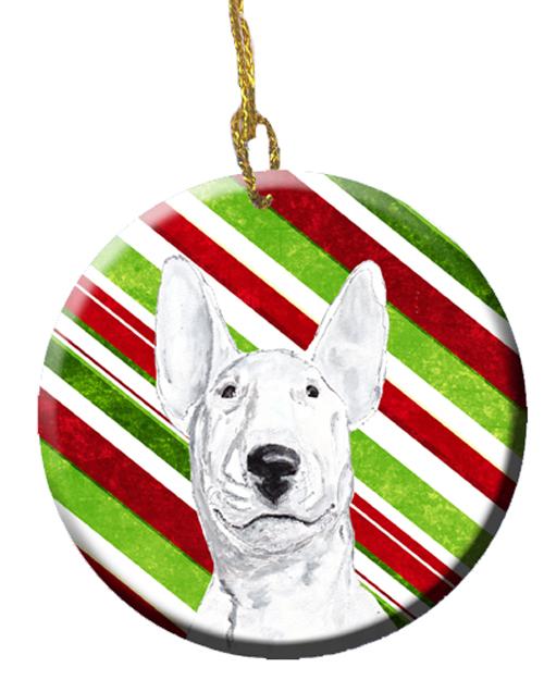 Bull Terrier Candy Cane Christmas Ceramic Ornament Christmas Tree Hanging Decorations for Home Christmas Holiday, Party, Gift, 3 in, Multicolor