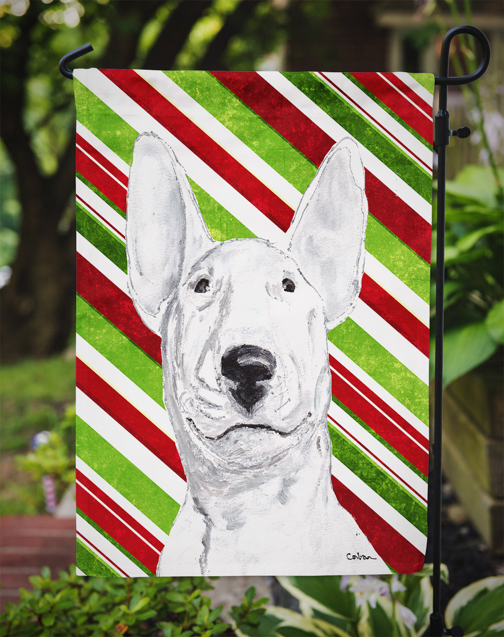 Bull Terrier Candy Cane Christmas Garden Flag Mailbox Decorative Yard Banner Outside Patio Artwork for Flower Beds, Garden Size, Multicolor