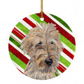 Golden Doodle Candy Cane Christmas Ceramic Ornament Christmas Tree Hanging Decorations for Home Christmas Holiday, Party, Gift, 3 in, Multicolor