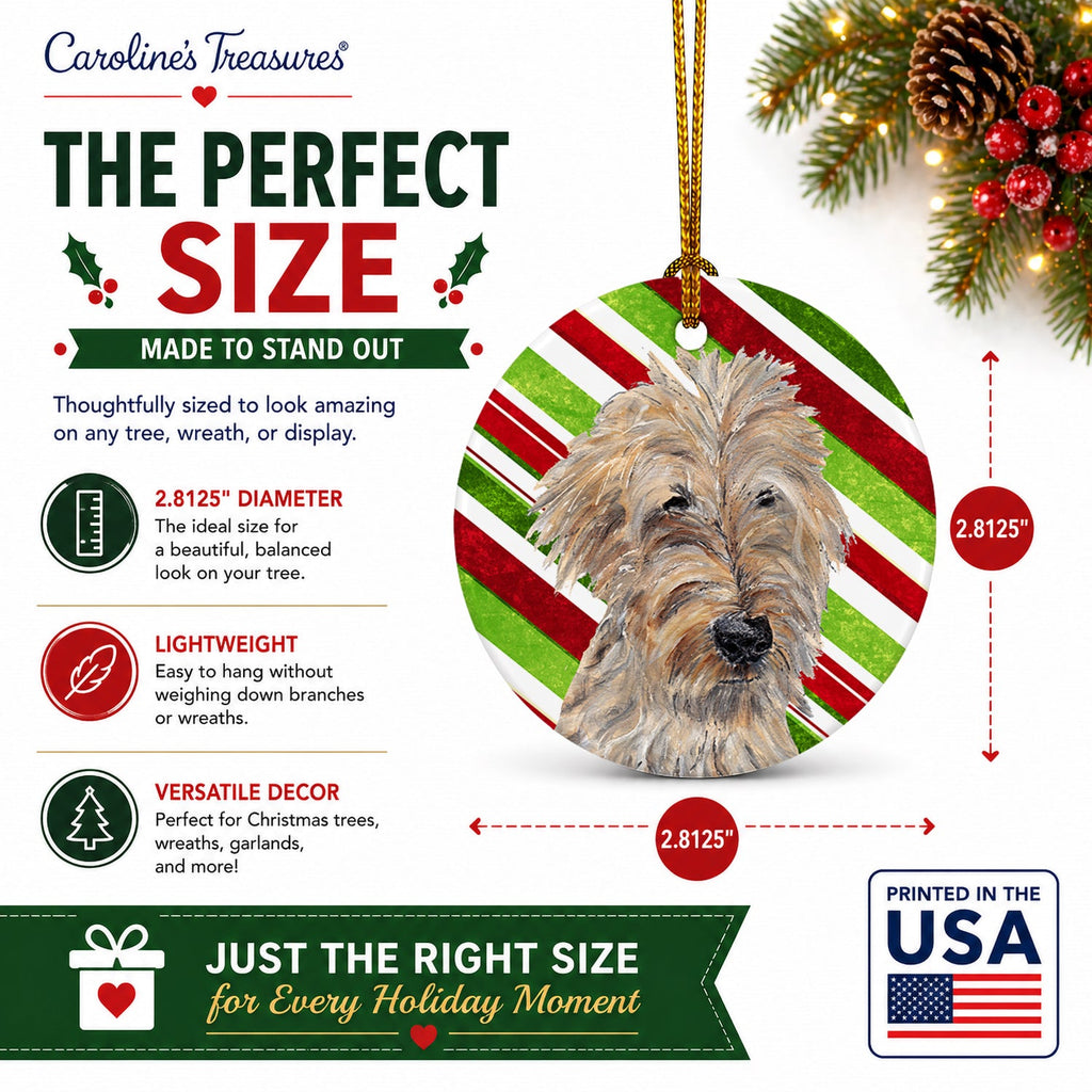 Golden Doodle Candy Cane Christmas Ceramic Ornament Christmas Tree Hanging Decorations for Home Christmas Holiday, Party, Gift, 3 in, Multicolor